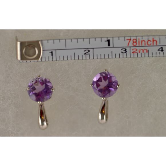 Sterling Silver Amethyst Earrings Drop Dangle Round Cut Made in China 925 - Picture 9 of 9